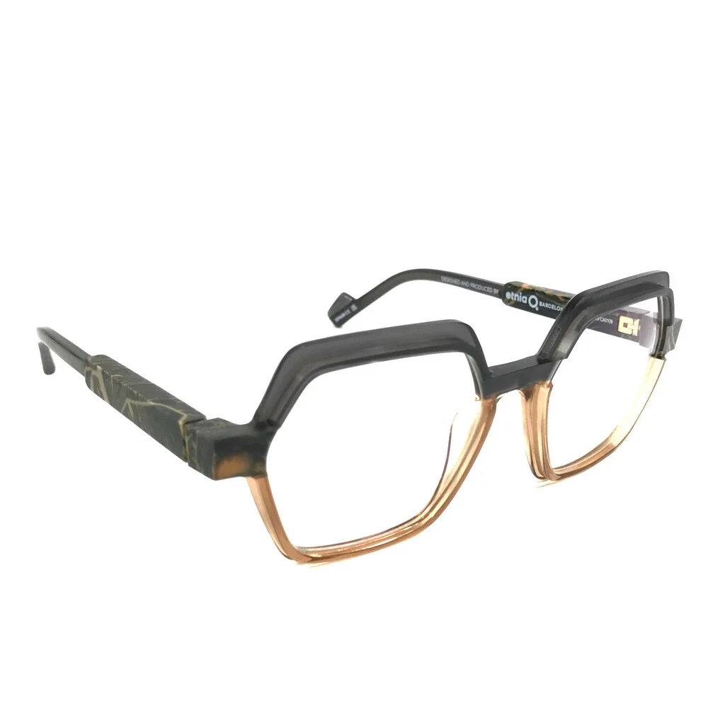 Etnia Barcelona Eyeglasses Frames CHROMA N38 BRBE Brown Beige Hexagon 53-18-140
